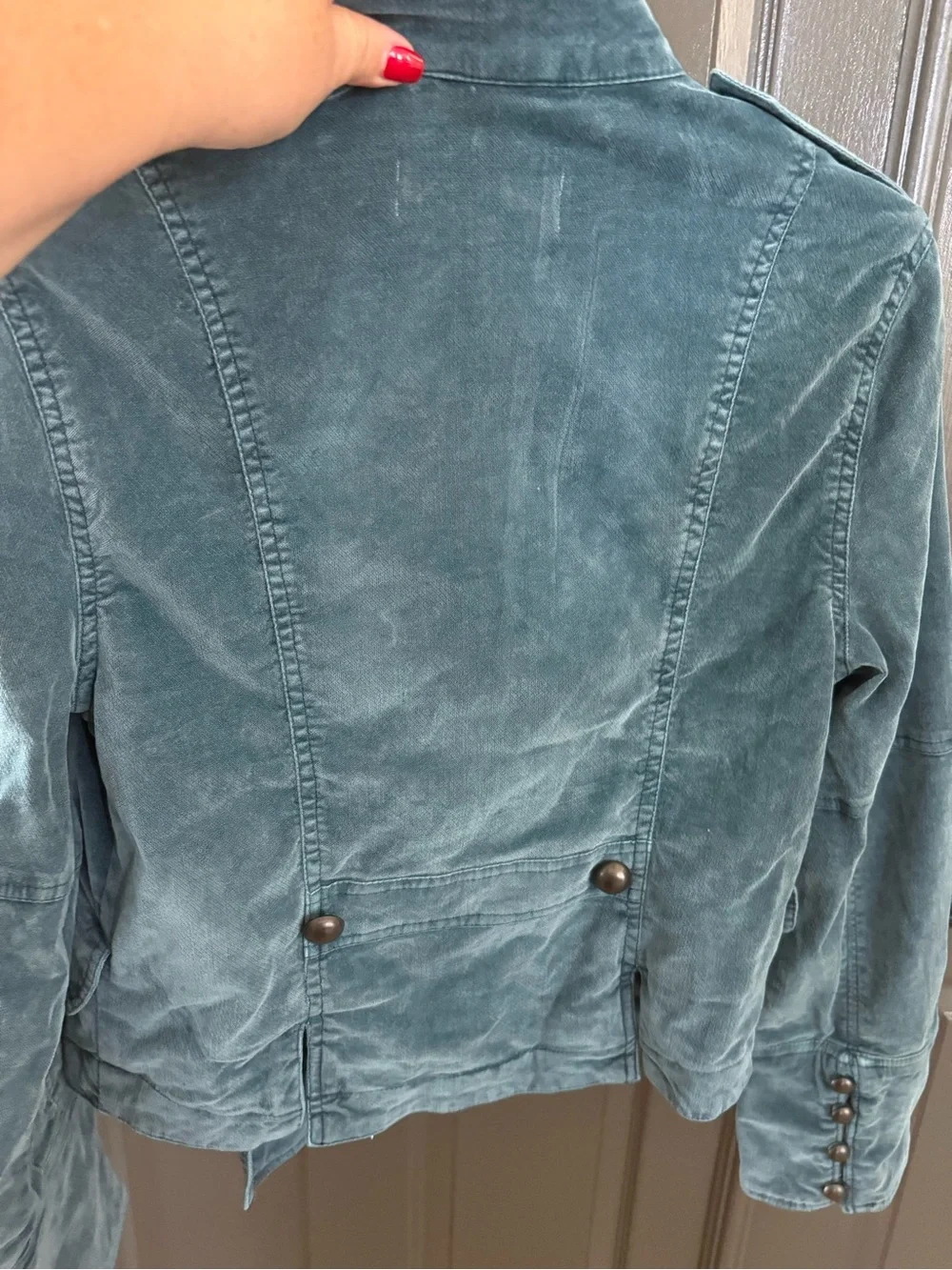 Free People Vintage Teal Double-Breasted Military Jacket